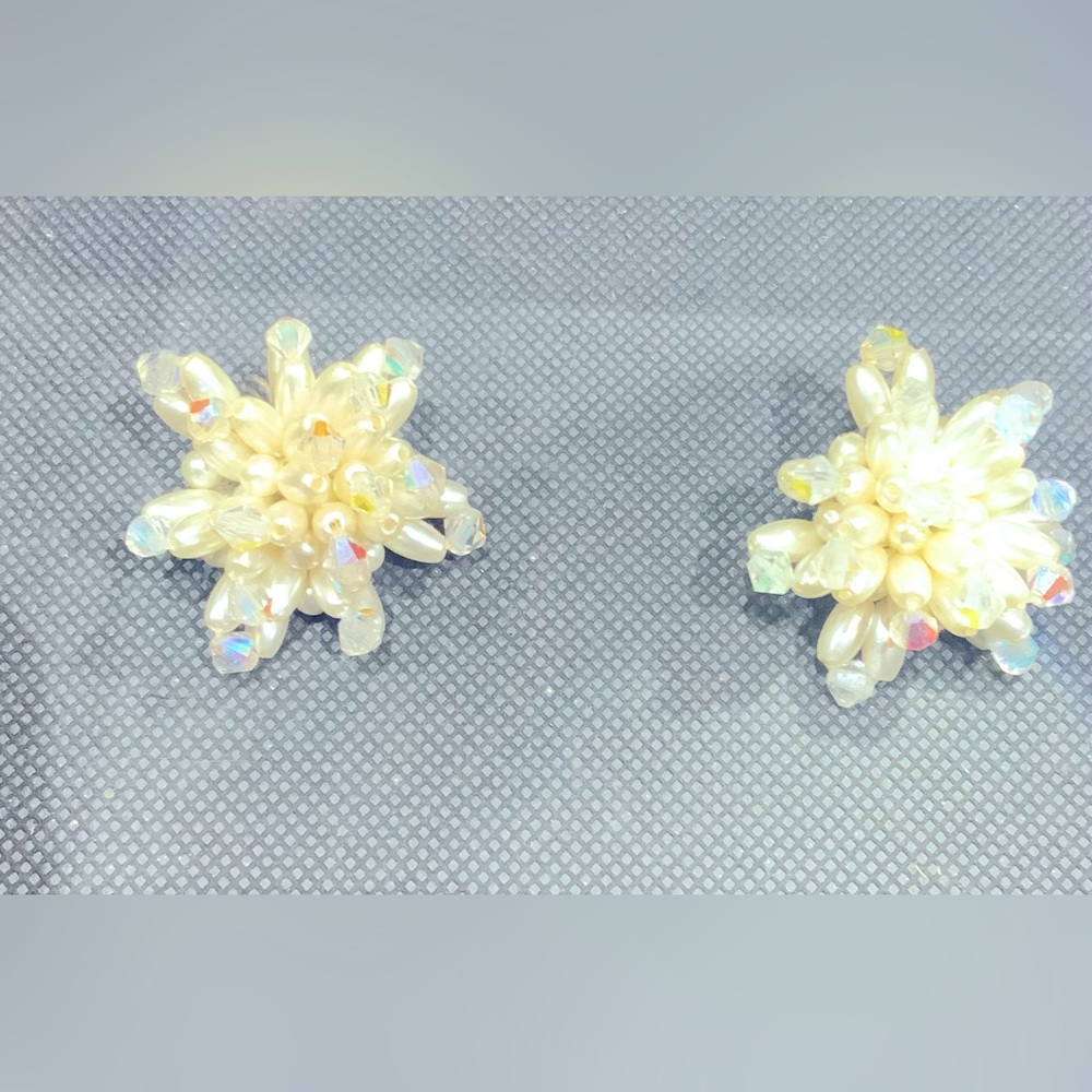 Antique faux crystal and Pearl earrings. Clip